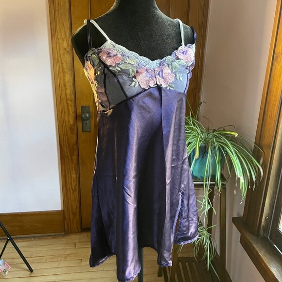 Vintage Intimate Attitudes Slip Dress Purple Floral Lace Y2K Coquette Fairy Club - Picture 1 of 8